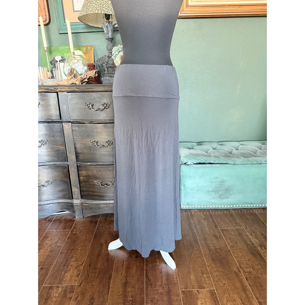 Kathmandu Imports Womens Gray Jersey Knit Maxi Skirt Fold Over Waist Charcoal